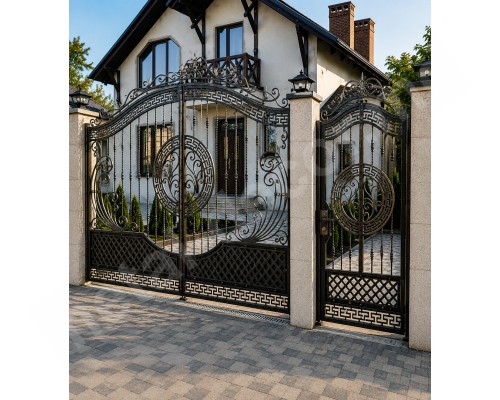 Poartă batantă din fier forjat cu portiță IMPERIAL ORNAMENT K34