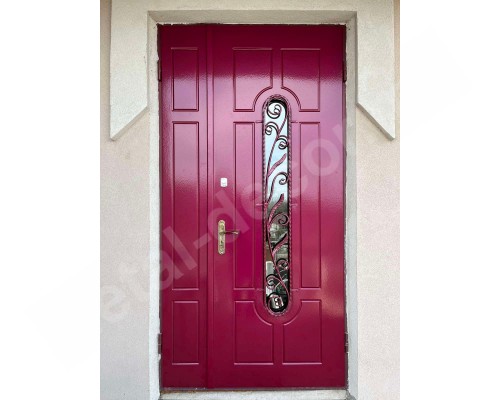 Ușă metalică cu elemente forjate și sticlă K48