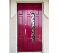 Ușă metalică cu elemente forjate și sticlă K48