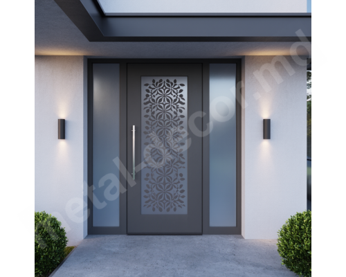 Металлическая входная дверь для дома, антрацит, с декоративной лазерной резкой  K142