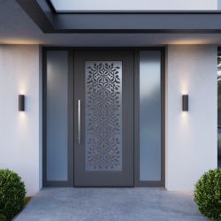 Металлическая входная дверь для дома, антрацит, с декоративной лазерной резкой  K142