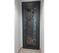 Ușă metalică antracit pentru apartament cu trandafiri decupați laser  K143