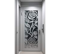 Ușă metalică albă pentru apartament cu trandafiri laser  K144