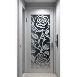 Ușă metalică albă pentru apartament cu trandafiri laser  K144