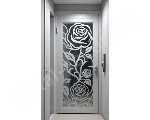 Ușă metalică albă pentru apartament cu trandafiri laser  K144