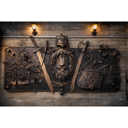 Panou decorativ metalic „Leul Regal” cu săbii K2