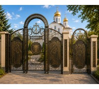 Кованые ворота с калиткой для церкви ANGEL CROSS K121
