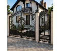 Распашные кованые ворота с калиткой IMPERIAL ORNAMENT K34